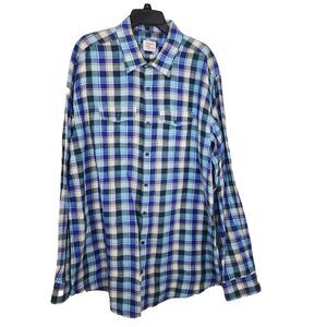 Old Navy Mens Shirt XXL Tall Button Classic Fit Linen Blend Long Sleeve Checked